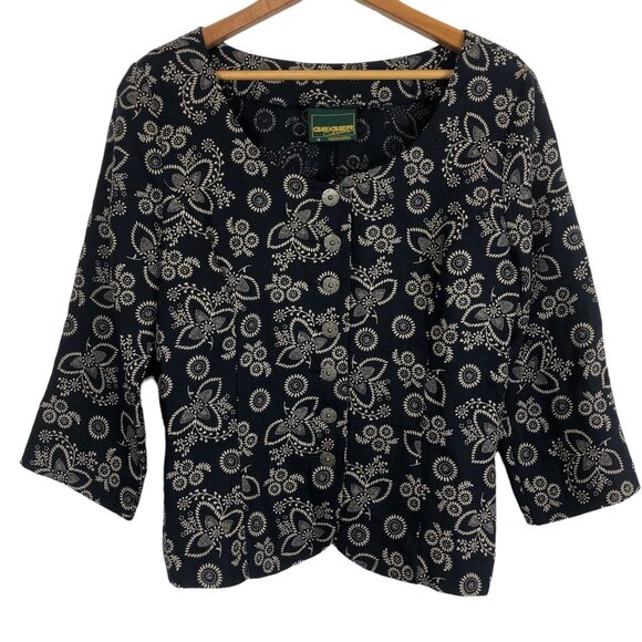 Geiger Austria Women’s Floral Linen Jacket 36 (US 6 Small) Etched Metal Buttons - Picture 1 of 8
